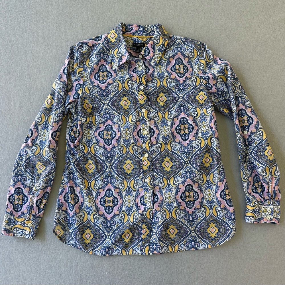 Talbots Blue, Pink and Yellow Paisley Casual Button Down Shirt